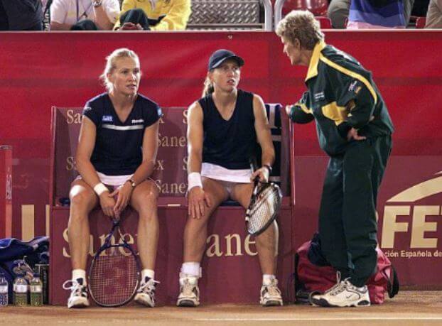 Lesley Turner Bowrey with Australian tennis player Nicole Pratt and Rachel McQuillan.